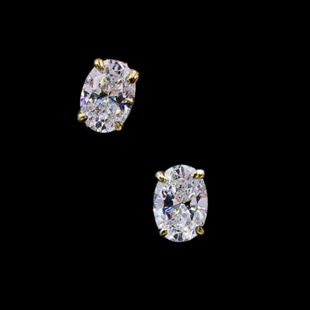 18kt Gold Plated Oval Cut CZ Studs